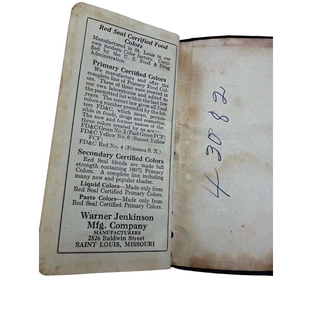 1941 Red Seal Warner-Jenkinson Pocket Diary Calendar, St. Louis Food Colors Ad